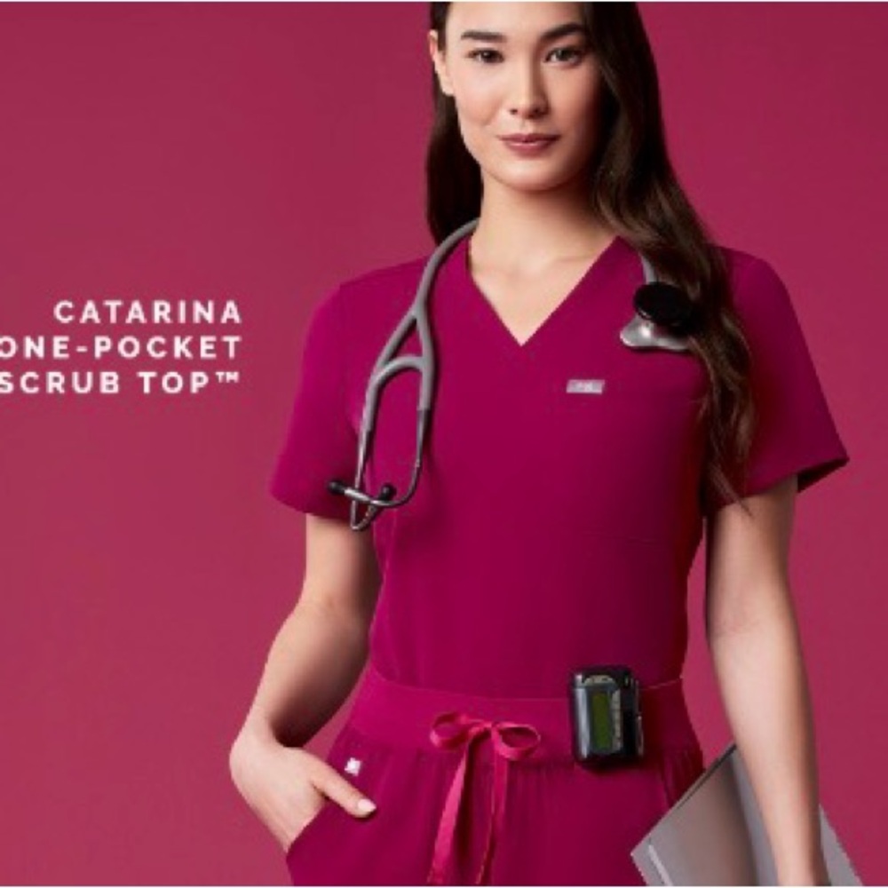 Figs S Dark Magenta Catarina One-Pocket Scrub Top